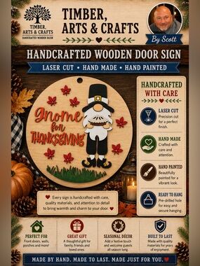 Hand Crafted Wooden " Gnome for Thanksgiving " Gnome and Pie Door Hanger
